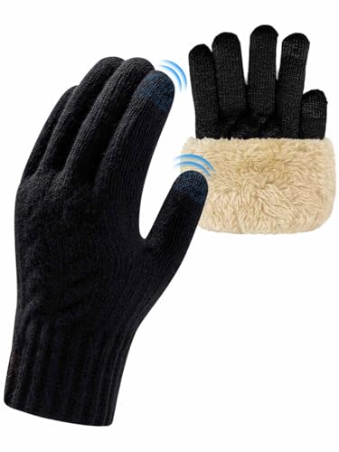 Yutdeng Winterhandschuhe mit Fleece Futter Handschuhe Herren Winter Touchscreen Strick Thermohandschuhe Herren Fingerhandschuhe Damen Warme Strickhandschuhe Winddicht Sport Radfahren Laufen Outdoor von Yutdeng