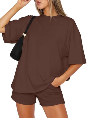 Yutdeng Zweiteiler Damen Sommer Trainingsanzug Loungewear Tracksuit Kurzarm Hausanzug Rundhals Jogginganzug Bluse Shorts Sweatshirt Kurze Hose Lounge Set Sportanzug Freizeitanzug Outfit Sport Jogger von Yutdeng