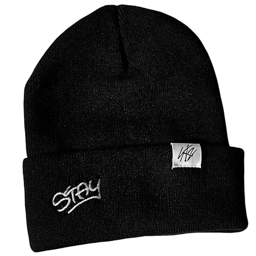Stray Kids Beanie Mütze Bangchan Gleicher Stil Strickmütze Mode Casual Kopfbedeckung für Mann Frau Felix Hyunjin Bangchang Strickmütze Schwarz, Schwarz , One size von Yuto