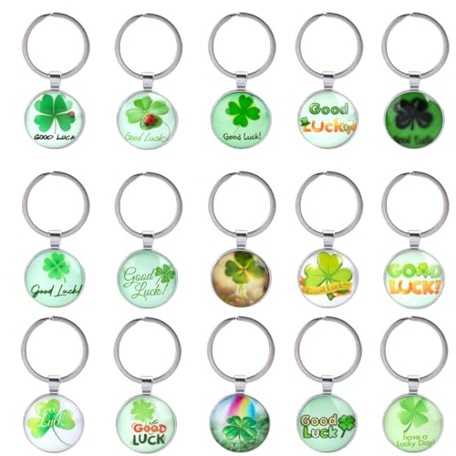 15 Stück Schlüsselanhänger Kleeblatt Glücksbringer Kinder, Abschiedsgeschenk Schüler Grundschule Schlüsselanhänger Kinder in 15 Verschiedenen Muster, Glücksbringer Schule Kleine Geschenke Glück von Yuuchoringee