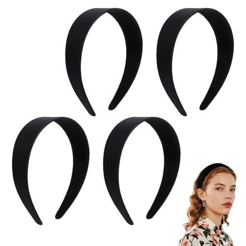 4 Stück Haarreif Schwarz 4 cm Haarreifen Damen Elegant Breite Satin Haarreifen Mädchen, Haarreif Breit Massiv Schwarz Stirnbänder Einfarbig Rutschfest Haarband für Frauen Festliche Anlässe und Alltag von Yuuchoringee