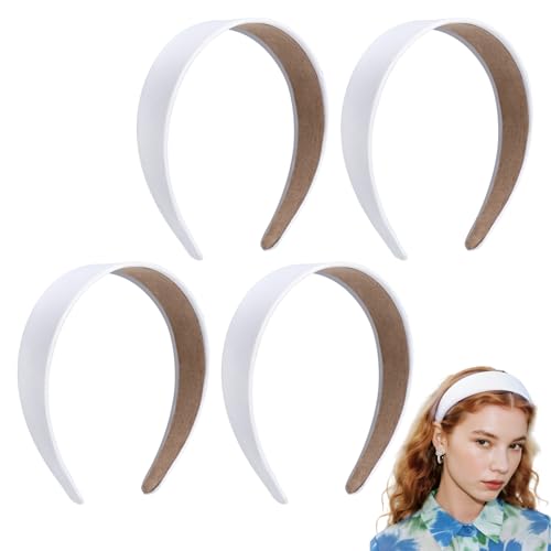 4 Stück Haarreif Weiß 4 cm Haarreifen Damen Elegant Breite Klassische Satin Haarreifen Mädchen, Haarreif Breit Einfarbig Elegante Schlichte Haarband für Frauen und Mädchen Alltag Party DIY Haarschmuck von Yuuchoringee