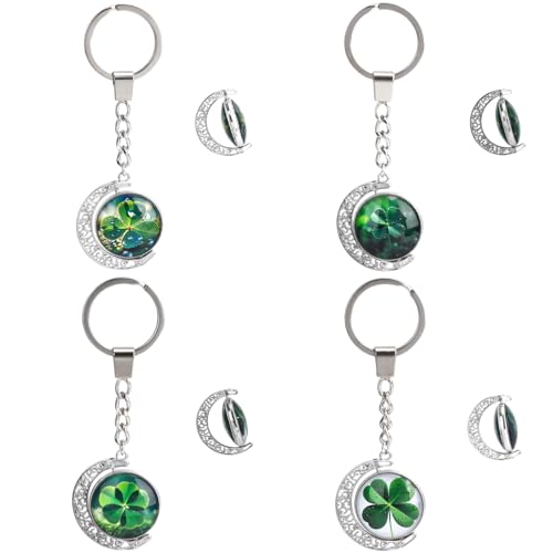 4 Stück Schlüsselanhänger Kleeblatt Glücksbringer Kinder, Abschiedsgeschenk Schüler Grundschule Schlüsselanhänger Kinder mit 360 Grad Drehbarem Anhänger, Glücksbringer Schule Kleine Geschenke Glück von Yuuchoringee