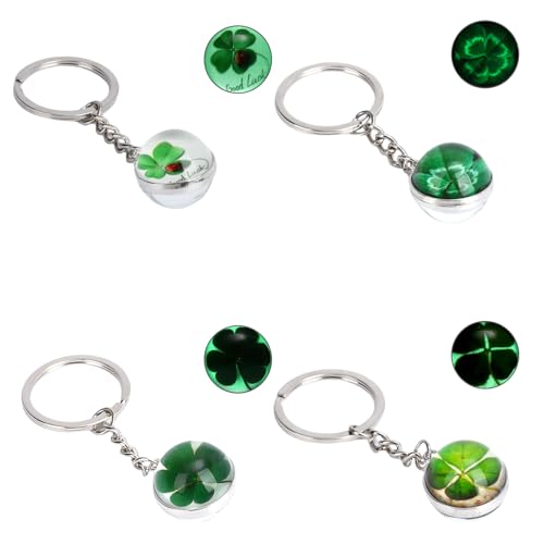 4 Stück Schlüsselanhänger Kleeblatt Glücksbringer Kinder, Abschiedsgeschenk Schüler Grundschule Schlüsselanhänger Kinder mit Leucht-Effekt im Dunkeln, Glücksbringer Schule Kleine Geschenke Glück von Yuuchoringee