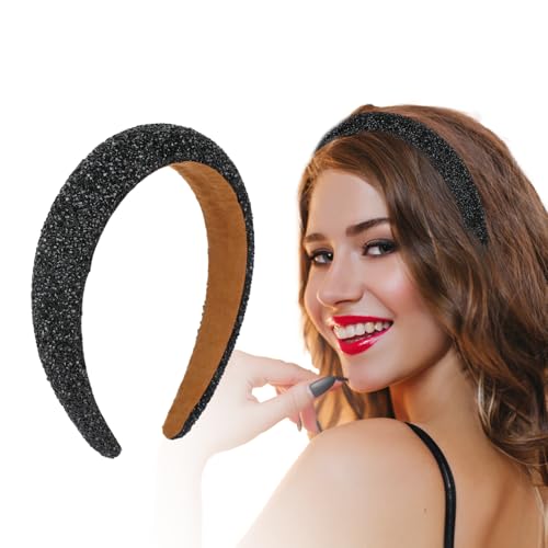 Glitzer Haarreif Schwarzer Strasssteine Haarreif Damen, Strass Haarreifen Damen Elegant Haarreifen Mädchen Haarband Breit Stirnband Haarschmuck für Frauen Hochzeit Geschenk, Glitzer Accessoires von Yuuchoringee