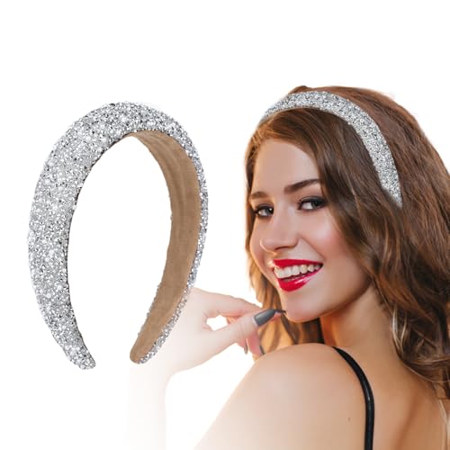 Glitzer Haarreif Strasssteine Haarreif Damen Silber, Strass Haarreifen Damen Elegant Stirnband Haarreifen Mädchen Breit Haarband für Frauen Braut Haarschmuck Hochzeit Disco Party, Glitzer Accessoires von Yuuchoringee