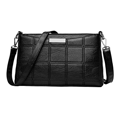 Yuwegr Damen Crossbody Taschen Plaid Leder Handbag Schultertasche Freizeit Messenger Bag Kleine Umhängetaschen(Schwarz) von Yuwegr