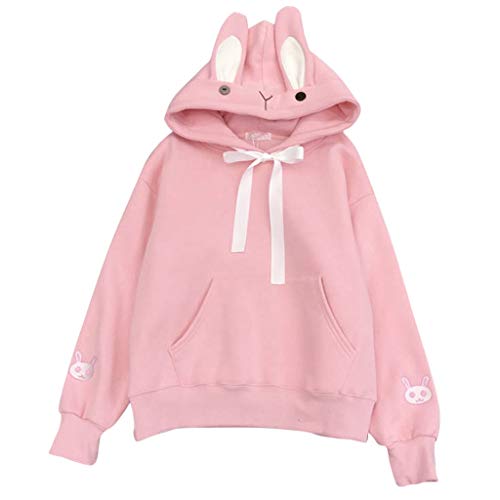 Yuwegr Damen Hoodie Pullover Hasenohren Kapuzenpullover Sweatshirt Frauen Langarm Mädchen Kapuzenpulli Winter Jumper Tops (XL, Rosa) von Yuwegr