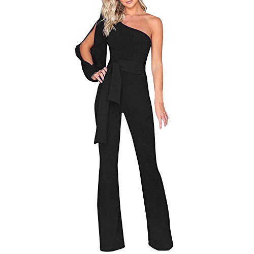 Yuwegr Damen Jumpsuit Mode Schulterfrei Overall Lange Party Playsuit Hohe Taillen Breite Bein Hose 7 Farbe S-XL(Schwarz,L) von Yuwegr