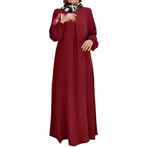 Yuwegr Damen Kleider Langarm Muslim Kleid Frauen Robe Nationaler Stil Gedruckt Große Größen Lange Ärmel Maxikleid (A4-Red, XL) von Yuwegr