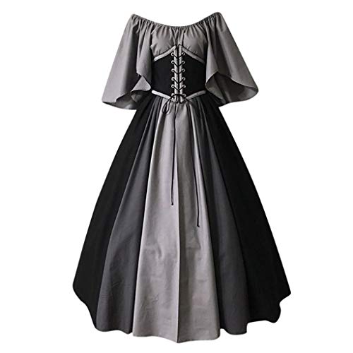 Yuwegr Damen Kleider Mittelalter Renaissance Vintage Gothic Kleid Frauen Schulterfrei Patchwork Maxikleid Party Lange Kleid Plus Size (2XL, Schwarz) von Yuwegr