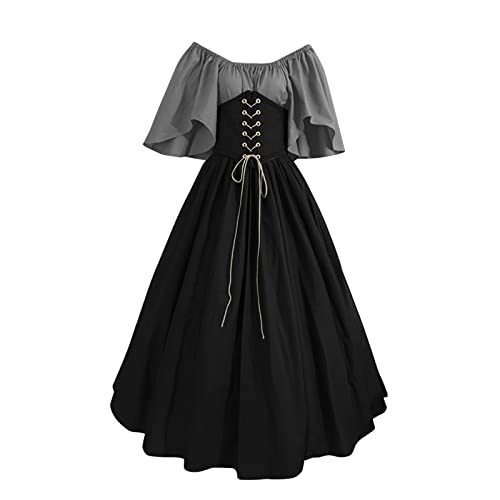 Yuwegr Damen Kleider Mittelalter Renaissance Vintage Gothic Kleid Frauen Schulterfrei Patchwork Maxikleid Party Lange Kleid Plus Size von Yuwegr