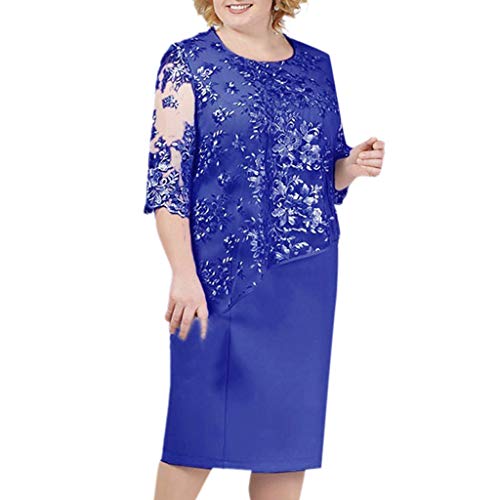 Yuwegr Damen Kleider Plus Size Pailletten Halbe Ärmel Kleid Cocktail Abend Party Mode Midikleid 3 Farbe S-5XL (5XL, Dunkelblau) von Yuwegr