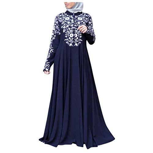 Yuwegr Damen Langarm Kleider Herbst Winter Frauen Partykleider Abendkleid Gedruckt Lange Ärmel Muslimischen Kleid Maxikleid(Blau,L) von Yuwegr