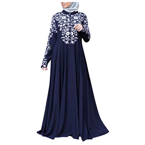 Yuwegr Damen Langarm Kleider Herbst Winter Frauen Partykleider Abendkleid Gedruckt Lange Ärmel Muslimischen Kleid Maxikleid(Blau,XXXXXL) von Yuwegr