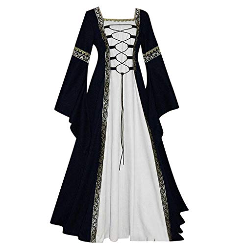 Yuwegr Damen Mittelalter Kleid Renaissance Gothic Retro Celtic Frauen Kleider Party Cosplay Kostüm Prinzessin Kleider Langarm Bodenlangen Ballkleider Halloween Kleidung S-5XL (M, Schwarz) von Yuwegr