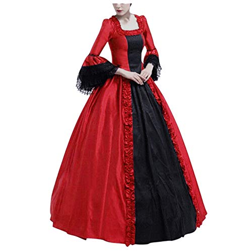 Yuwegr Damen Mittelalter Kleid Renaissance Gothic Retro Frauen Kleider Party Cosplay Kostüm Prinzessin Kleider Langarm Bodenlangen Ballkleider Halloween Kleidung M-4XL (3XL, Rot) von Yuwegr