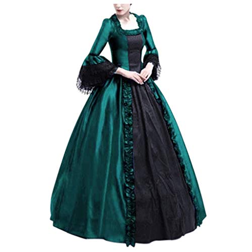 Yuwegr Damen Mittelalter Kleid Renaissance Gothic Retro Frauen Kleider Party Cosplay Kostüm Prinzessin Kleider Langarm Bodenlangen Ballkleider Halloween Kleidung M-4XL (M, Grün) von Yuwegr