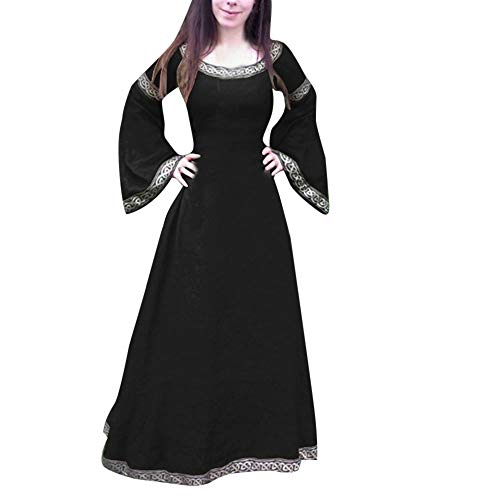 Yuwegr Damen Mittelalter Kleid Renaissance Gothic Retro Frauen Kleider Party Cosplay Kostüm Prinzessin Kleider Langarm Bodenlangen Ballkleider Halloween Kleidung S-5XL (5XL, Schwarz) von Yuwegr