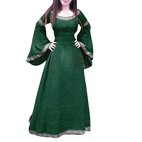 Yuwegr Damen Mittelalter Kleid Renaissance Gothic Retro Frauen Kleider Party Cosplay Kostüm Prinzessin Kleider Langarm Bodenlangen Ballkleider Halloween Kleidung S-5XL (L, Grün) von Yuwegr