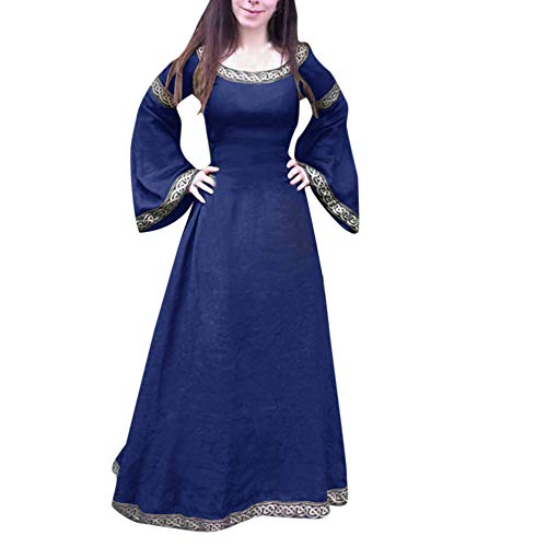 Yuwegr Damen Mittelalter Kleid Renaissance Gothic Retro Frauen Kleider Party Cosplay Kostüm Prinzessin Kleider Langarm Bodenlangen Ballkleider Halloween Kleidung S-5XL (M, Blau) von Yuwegr