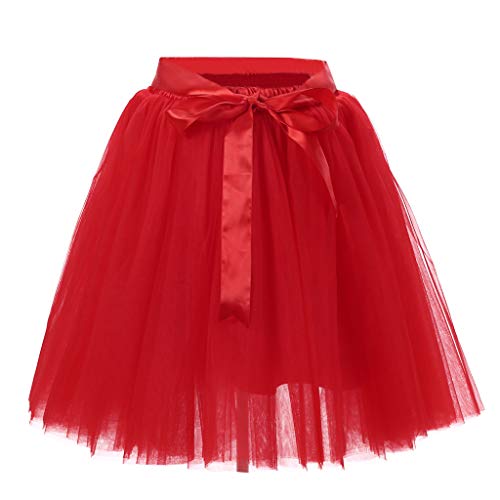 Yuwegr Damen Rock Qualität Tüllrock Faltenrock Elastische Taille Tanzenrock Tutu Kurzen Röcke10 Farbe One Size (One Size, Rot) von Yuwegr