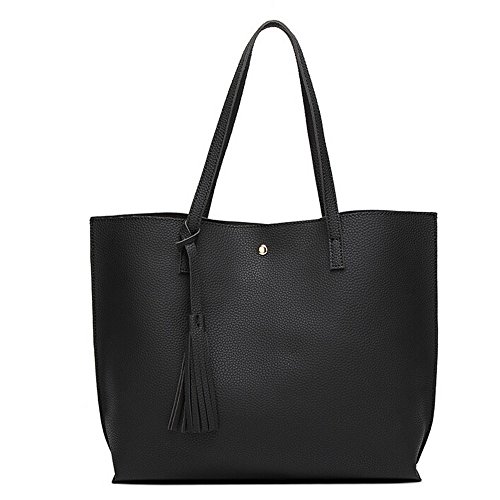Yuwegr Damen Umhängetaschen Quaste Handbag Elegant Einfarbig Handtaschen Mode Frauen Schultertaschen(Schwarz) von Yuwegr