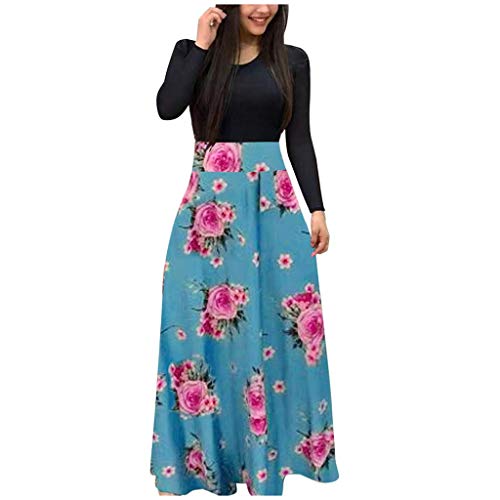 Yuwegr Langarm Damen Kleider Mode Boho Floral Print Lange Frauen Kleid Casual Kurzarm Dress Party Maxikleid S-5XL (EU-38/CN-L, B) von Yuwegr