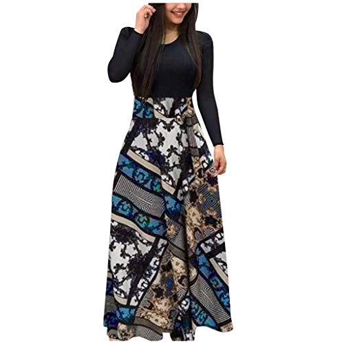 Yuwegr Langarm Damen Kleider Mode Boho Floral Print Lange Frauen Kleid Casual Kurzarm Dress Party Maxikleid S-5XL (EU-38/CN-L, C) von Yuwegr