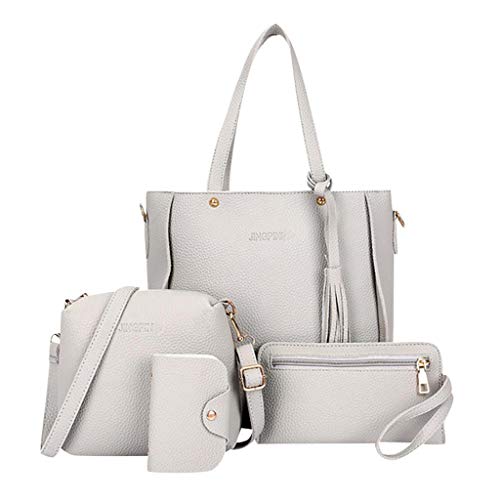 Yuwegr Neue 4Pcs Damen Schultertaschen Crossbody Taschen Brieftasche Handtaschen Elegant Einfarbig Handbag Frauen Umhängetaschen(Grau) von Yuwegr