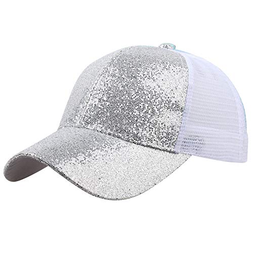 Yuwegr Unisex Hüte Frauen Sonnenhüte Pailletten Baseballmütze Hat UV Schutz Sport Casual Strandhut Baseball Cap (S, Silber) von Yuwegr