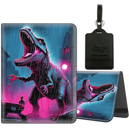Reisepasshülle für Reisen mit Gepäckanhänger, PU-Leder, Reisepasshülle mit RFID-Blockierung, für Damen und Herren, mehrere Kartenfächer, Reisepasshülle, Baby Purple Dragon, Yu-Passport Halter-3-136 von Yuxcfhjfe