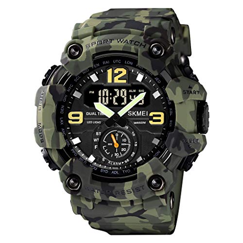 Yuxier Herren Militär Armbanduhr Camouflage Sport Outdoor Wasserdicht Armbanduhr Datum Multifunktion mit LED Alarm Mehrere Zeit, Grün (Army Green) von Yuxier