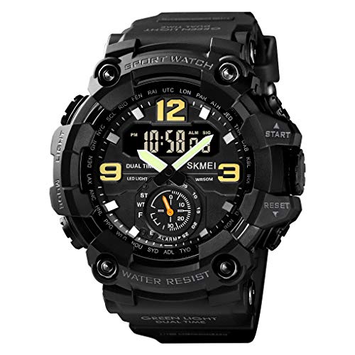 Yuxier Herren Militär Armbanduhr Camouflage Sport Outdoor Wasserdicht Armbanduhr Datum Multifunktion mit LED Alarm Mehrere Zeit, Schwarz von Yuxier