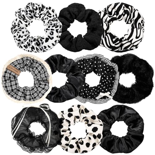 Yuxung Haargummis für Damen, Satin, Seide, flauschig, flauschig, mit Blumenmuster, elastisch, Haarschmuck, Valentinstag, Haargummis, Geschenke für Teenager, Mädchen, Schwarz, 10 Stück Yuxung Haargummis für Damen, Satin, Seide, flauschig, flauschig, mit Blumenmuster, elastisch, Haarschmuck, Valentinstag, Haargummis, Geschenke für Teenager, Mädchen, Schwarz, 10 Stück von Yuxung
