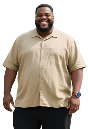 Yuyapu Button-Down-Hemd für Herren, lässig, große und große Hemden für Herren, kurzärmelig, Knopfleiste, Sommer, Strand, Arbeitshemden, Übergröße, Beige, 7XL Groß Tall von Yuyapu