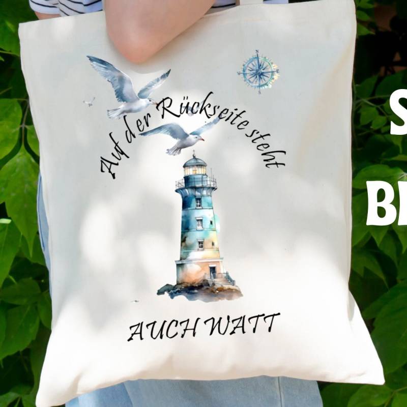 Stofftasche Maritim Stoffbeutel Leuchtturm Einkaufstasche Urlaub Tragetasche Reise Urlaubstasche Reisegeschenk Beidseitig Bedruckt #stsub von YveKreativShop