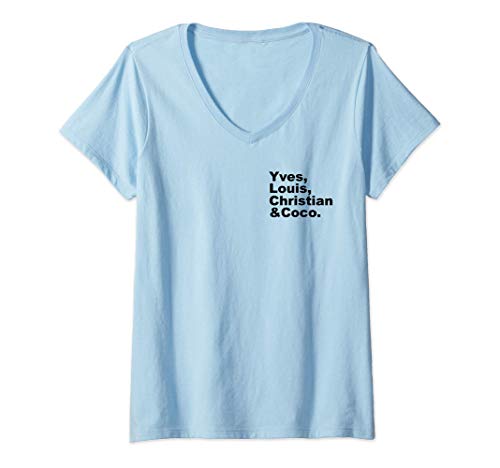 Damen Yves Louis Christian and Coco classic french designers T-Shirt mit V-Ausschnitt Damen Yves Louis Christian and Coco classic french designers T-Shirt mit V-Ausschnitt von Yves Louis Christian & Coco - My French Designers