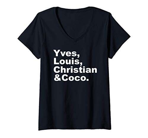 Damen Yves Louis Christian and Coco classic french designers T-Shirt mit V-Ausschnitt Damen Yves Louis Christian and Coco classic french designers T-Shirt mit V-Ausschnitt von Yves Louis Christian & Coco - My French Designers