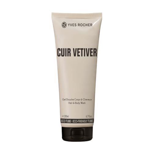 Yves Rocher CUIR VÉTIVER Duschgel männer, Dusch-Shampoo für Herren, kontrastreicher Vetiver-Duft, 1 x Tube 200 ml von Yves Rocher