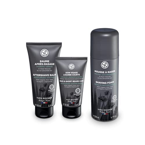 Yves Rocher Männerpflege Pflege-Set für Ihn, Männer Gesichtspflege-Set mit Rasierschaum, After-Shave-Balsam und Gesichts- & Kurzbart-Pflege, Wellness Geschenkidee für Männer von Yves Rocher