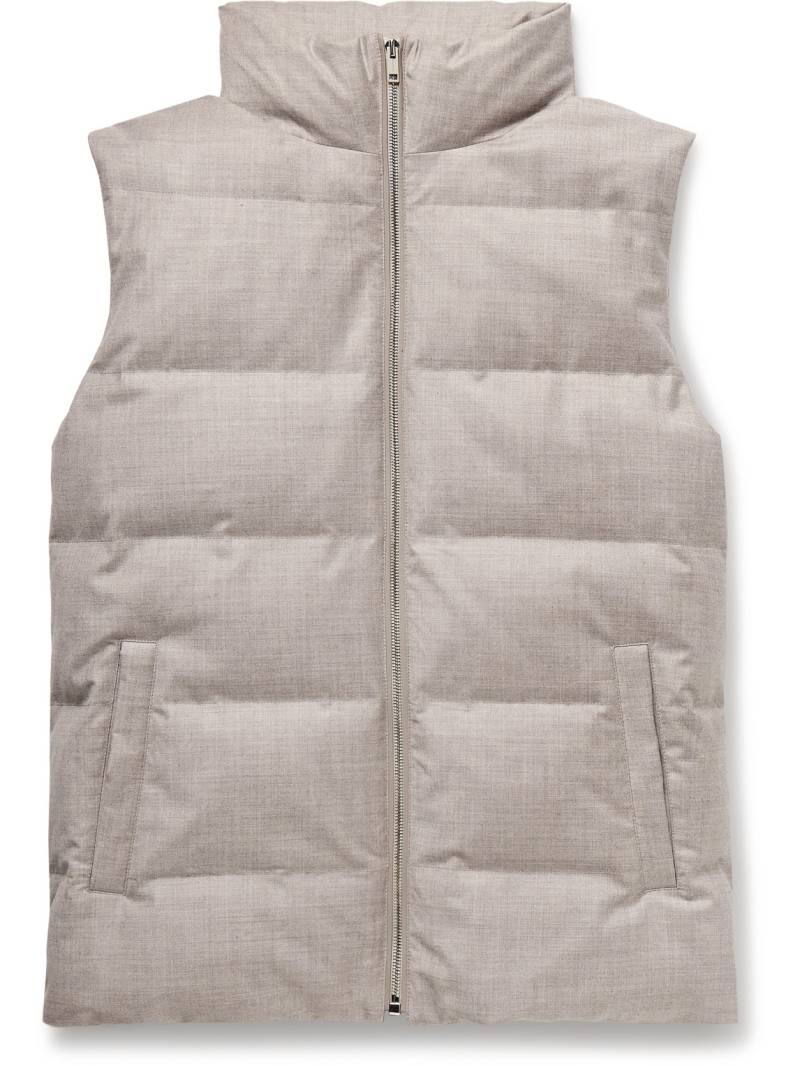 Yves Salomon - Leather-Trimmed Quilted Green Storm System® Wool and Silk-Blend Down Gilet - Men - Gray - IT 50 von Yves Salomon