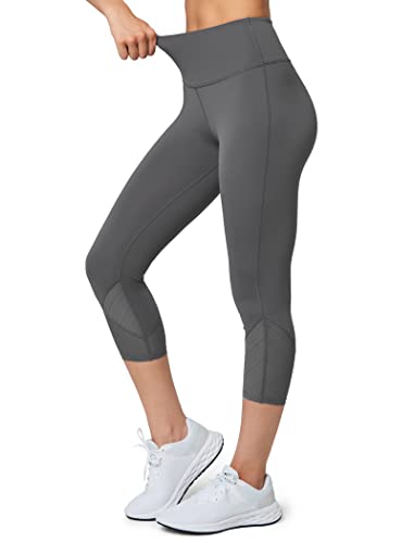 Yvette Capri-Leggings, hohe Taille, Netzgewebe, Spleißen, Workout, Leggings, Bauchkontrolle, Workout, Leggings für Frauen, grau, XX-Large von Yvette