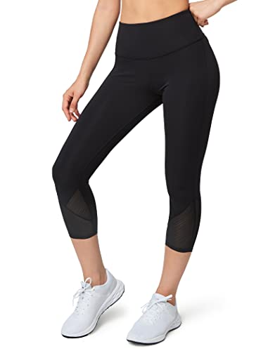 Yvette Capri-Leggings, hohe Taille, Netzgewebe, Spleißen, Workout, Leggings, Bauchkontrolle, Workout, Leggings für Frauen, schwarz, Groß von Yvette