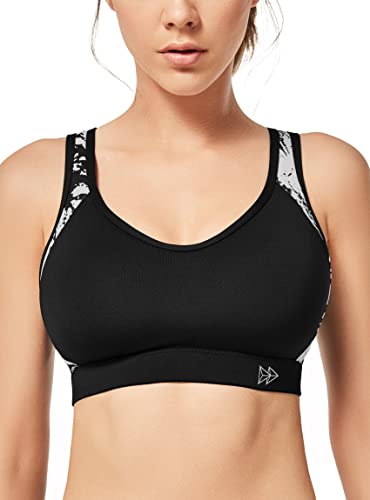 Yvette Damen Sport BH Starker Halt Große Größe Gekreuzt Rücken Gepolstert Fitness Lauf Joggen Yoga Bra,Schwarz,70A von Yvette