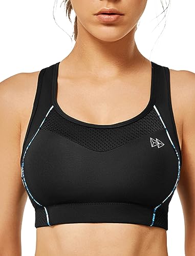 Yvette Sport BH Starker Halt Ringerrücken Große Ohne Bügel Bustier für Fitness Lauf Yoga, Schwarz, Gr.- S(A-C) für 75A 75B 75C von Yvette