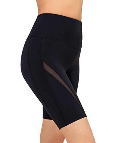 Yvette Damen Kurze Leggings Mesh High Waist Radlerhose Blickdicht Scrunch Sporthose Fitness Sommer, Schwarz, 2XL von Yvette