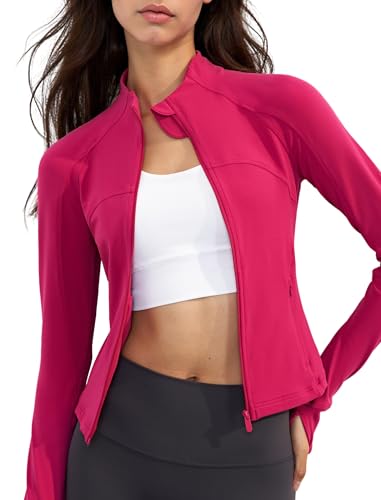 Yvette Damen Laufjacke Sportjacke Langarm Vorderverschluss mit Taschen Trainingsjacke, Rot,L von Yvette
