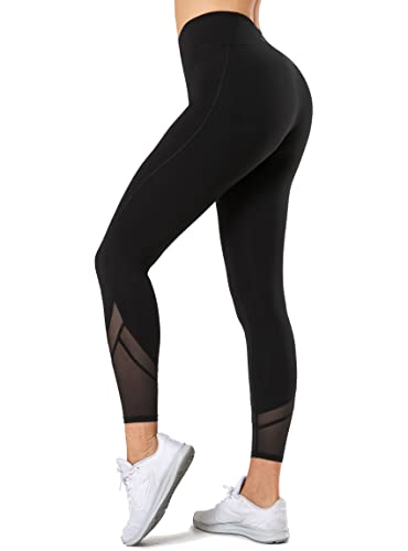 Yvette Sport Leggings Damen high Wasit mit Mesh, 72F Faser Blickdicht Sporthose Yogahose, Schwarz, M von Yvette