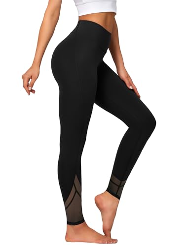 Yvette Sport Leggings Damen high Wasit mit Mesh, 72F Faser Blickdicht Sporthose Yogahose, Schwarz, 4XL von Yvette